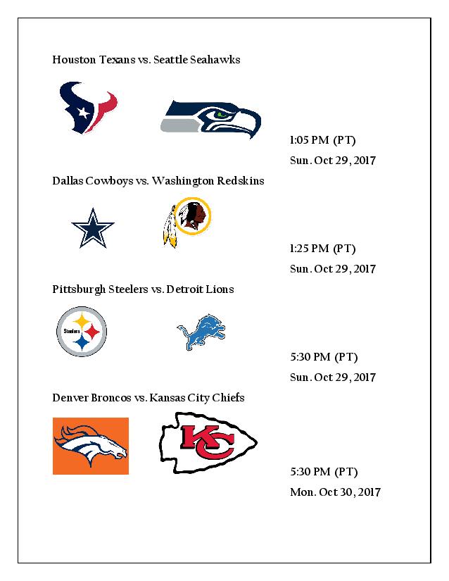 National Football League Scores & Schedule 8 Weeks - Cariboo Radio