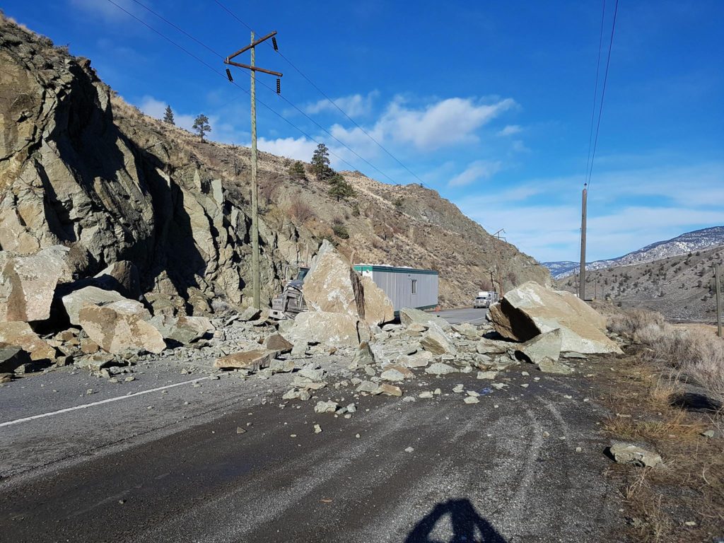Rock Slide Closes Hwy 1 near Spences Bridge