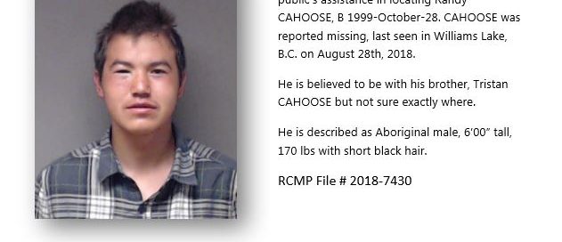 Williams Lake RCMP is asking for the public’s assistance in locating Randy CAHOOSE