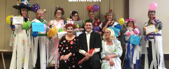 Almost 60 women gathered together for an Alice in wonderland themed lunch Saturday