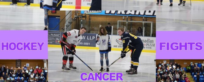 13 year old Miriah Anderson drops the ceremonial puck for the annual Hockey Fights Cancer game at the South Cariboo Rec Centre